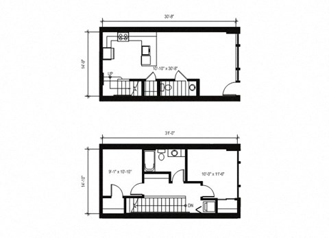 Floor plan for 2 beds, 1.5 baths, 976 sqft